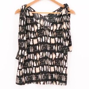 NWT Banana Republic Abstract Print Blouse Top Career Office Black Cream Size XS
